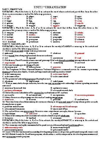 Bài tập Tiếng Anh 12 thí điểm - Unit 2: Urbanisation