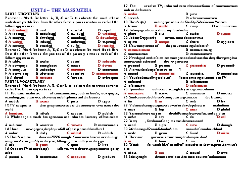 Bài tập Tiếng Anh 12 thí điểm - Unit 4: The mass media