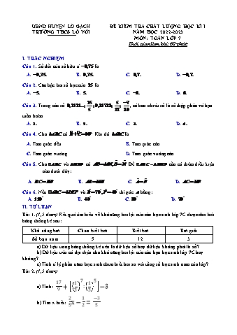 Đề kiểm tra chất lượng học kí 1 môn Toán Lớp 7 - Năm học 2022-2023 - Trường THCS Lò Vôi