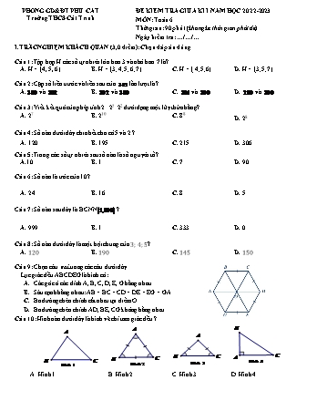Đề kiểm tra giữa kì I môn Toán Lớp 6 - Năm học 2022-2023 - Trường THCS Cát Trinh