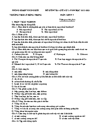Đề kiểm tra giữa kì II môn Khoa học tự nhiên Lớp 7 - Năm học 2022-2023 - Trường THCS Lê Hồng Phong (Có đáp án)