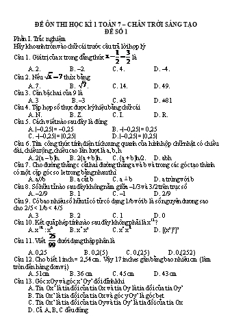 Đề ôn thi học kì 1 môn Toán Lớp 7