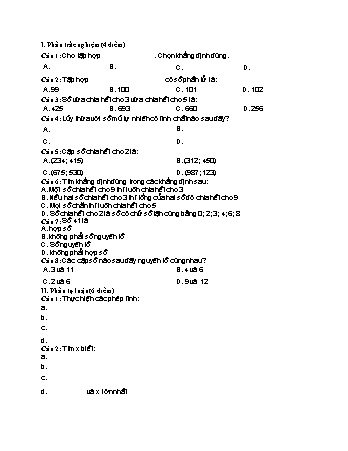 Đề thi giữa kì 1 môn Toán Lớp 6 (Có đáp án)