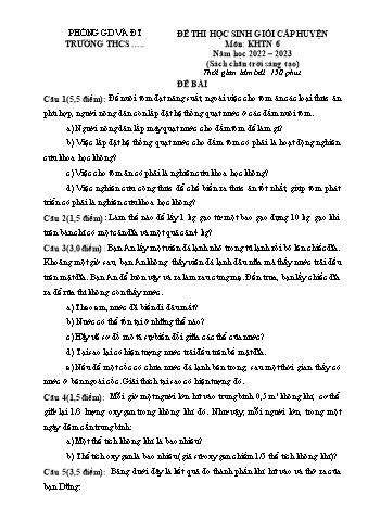 Đề thi học sinh giỏi cấp huyện môn Khoa học tự nhiên Lớp 6 - Năm học 2022-2023 (Có đáp án)