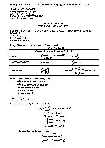 Chuyên đề Bồi dưỡng học sinh giỏi Toán 12 - Mũ. Logarit - Năm học 2022-2023 - Trường THPT Tô Hiệu