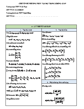 Chuyên đề Bồi dưỡng học sinh giỏi Toán 12 - Phương pháp tọa độ trong không gian - Trường THPT Kiến Thụy