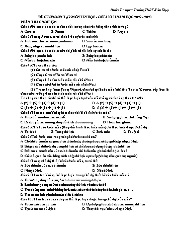 Đề cương ôn tập giữa học kì II Tin học 12 - Năm học 2022-2023 - Trường THPT Kiến Thụy