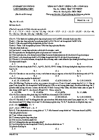 Đề khảo sát chất lượng Hóa học 12 - Mã đề 110 - Sở GD&ĐT Hải Phòng (Có đáp án + Ma trận)