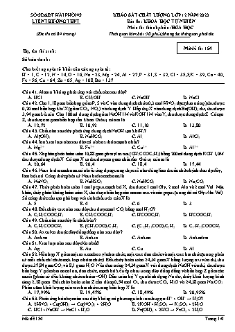 Đề khảo sát chất lượng Hóa học 12 - Mã đề 154 - Sở GD&ĐT Hải Phòng (Có đáp án + Ma trận)