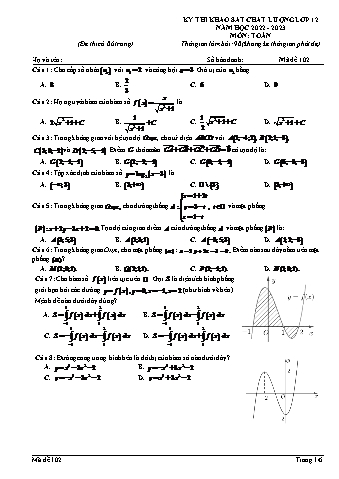Đề khảo sát chất lượng Toán 12 - Mã đề 102 - Năm học 2022-2023 (Có đáp án)