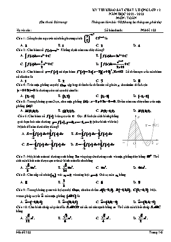 Đề khảo sát chất lượng Toán 12 - Mã đề 103 - Năm học 2022-2023 (Có đáp án)