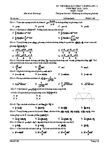 Đề khảo sát chất lượng Toán 12 - Mã đề 104 - Năm học 2022-2023 (Có đáp án)