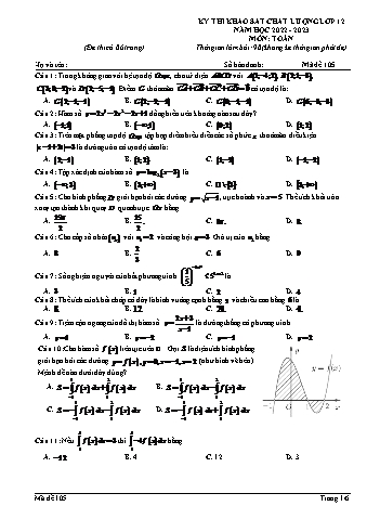 Đề khảo sát chất lượng Toán 12 - Mã đề 105 - Năm học 2022-2023 (Có đáp án)