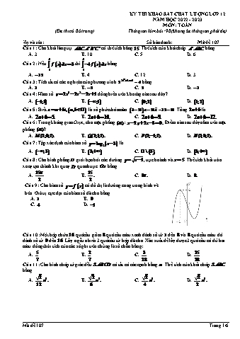 Đề khảo sát chất lượng Toán 12 - Mã đề 107 - Năm học 2022-2023 (Có đáp án)