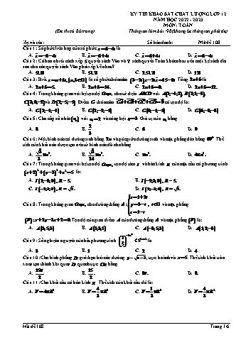 Đề khảo sát chất lượng Toán 12 - Mã đề 108 - Năm học 2022-2023 (Có đáp án)