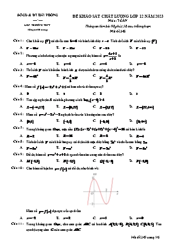 Đề khảo sát chất lượng Toán 12 - Mã đề 345 - Sở GD&ĐT Hải Phòng (Có đáp án)