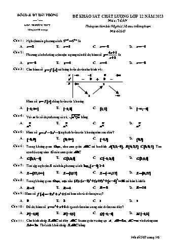 Đề khảo sát chất lượng Toán 12 - Mã đề 567 - Sở GD&ĐT Hải Phòng (Có đáp án)