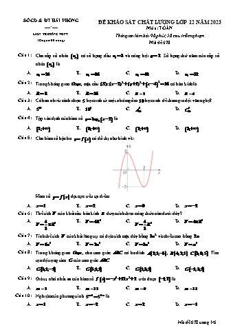 Đề khảo sát chất lượng Toán 12 - Mã đề 678 - Sở GD&ĐT Hải Phòng (Có đáp án)