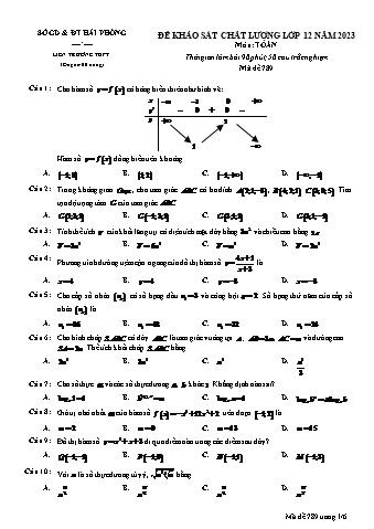 Đề khảo sát chất lượng Toán 12 - Mã đề 789 - Sở GD&ĐT Hải Phòng (Có đáp án)