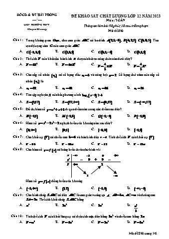 Đề khảo sát chất lượng Toán 12 - Mã đề 890 - Sở GD&ĐT Hải Phòng (Có đáp án)