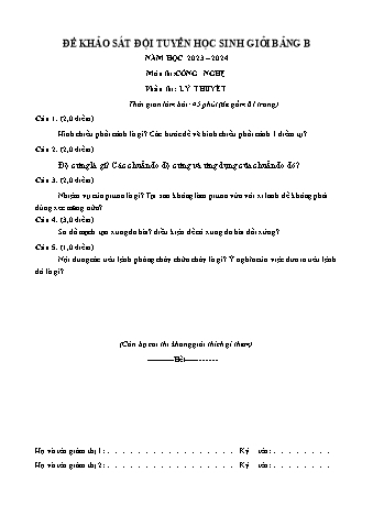 Đề khảo sát HSG Công nghệ 11 - Bảng B - Năm học 2023-2024 (Có đáp án)