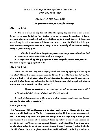 Đề khảo sát HSG GDCD 12 - Bảng B - Năm học 2023-2024 (Có đáp án)