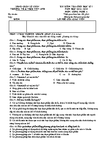 Đề kiểm tra cuối học kì I Công nghệ 6 - Năm học 2023-2024 - Trường TH&THCS Việt-Anh (Có đáp án)