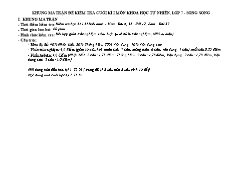 Đề kiểm tra cuối học kì I Khoa học tự nhiên 7 - Năm học 2023-2024 - Trường TH&THCS Việt-Anh (Có đáp án + Ma trận)