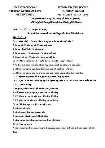 Đề kiểm tra cuối học kì I Lịch sử và Địa lí 6 - Năm học 2023-2024 - Trường TH&THCS Việt-Anh (Có đáp án + Ma trận)