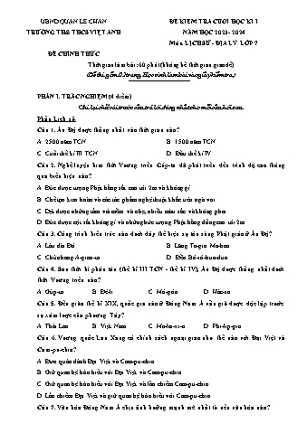 Đề kiểm tra cuối học kì I Lịch sử và Địa lí 7 - Năm học 2023-2024 - Trường TH&THCS Việt-Anh (Có đáp án + Ma trận)