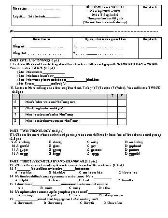 Đề kiểm tra cuối học kì I Tiếng Anh 6 - Năm học 2023-2024 (Có đáp án + File nghe)