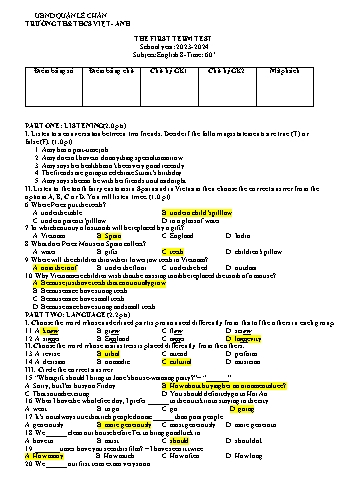 Đề kiểm tra cuối học kì I Tiếng Anh 8 - Năm học 2023-2024 - Trường TH&THCS Việt-Anh (Có đáp án)