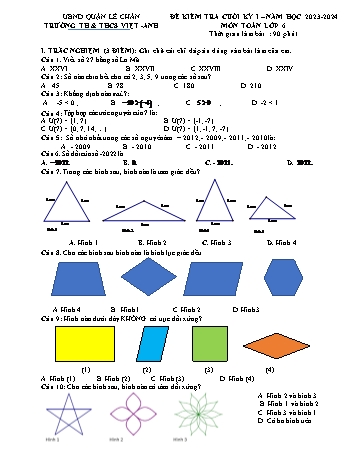 Đề kiểm tra cuối học kì I Toán 6 - Năm học 2023-2024 - Trường TH&THCS Việt-Anh (Có đáp án + Ma trận)
