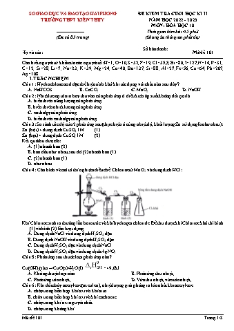Đề kiểm tra cuối học kì II Hóa học 10 - Mã đề 101 - Năm học 2022-2023 - Trường THPT Kiến Thụy (Có đáp án)