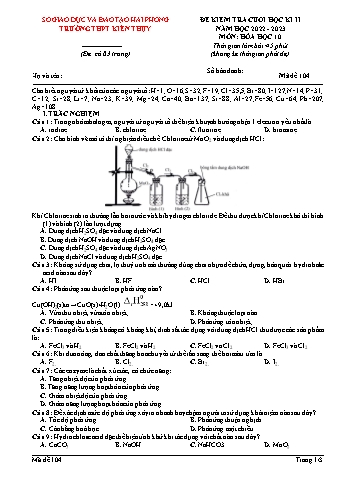 Đề kiểm tra cuối học kì II Hóa học 10 - Mã đề 104 - Năm học 2022-2023 - Trường THPT Kiến Thụy (Có đáp án)