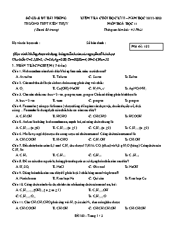 Đề kiểm tra cuối học kì II Hóa học 11 - Mã đề 102 - Năm học 2022-2023 - Trường THPT Kiến Thụy (Có đáp án + Ma trận)