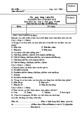 Đề kiểm tra cuối học kì II Khoa học 4 - Năm học 2023-2024 - Trường TH&THCS Việt-Anh (Có đáp án + Ma trận)