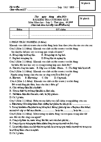 Đề kiểm tra cuối học kì II Khoa học 5 - Năm học 2023-2024 - Trường TH&THCS Việt-Anh (Có đáp án + Ma trận)