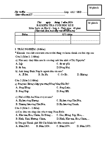 Đề kiểm tra cuối học kì II Lịch sử và Địa lí 4 - Năm học 2023-2024 - Trường TH&THCS Việt-Anh (Có đáp án + Ma trận)