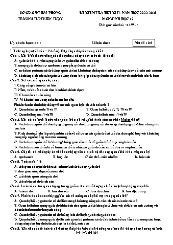 Đề kiểm tra cuối học kì II Sinh học 12 - Mã đề 104 - Năm học 2022-2023 - Trường THPT Kiến Thụy (Có đáp án + Ma trận)