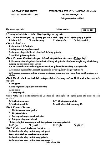Đề kiểm tra cuối học kì II Sinh học 12 - Mã đề 599 - Năm học 2022-2023 - Trường THPT Kiến Thụy (Có đáp án + Ma trận)