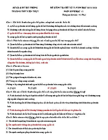 Đề kiểm tra cuối học kì II Sinh học 12 - Năm học 2022-2023 - Trường THPT Kiến Thụy (Có đáp án + Ma trận)