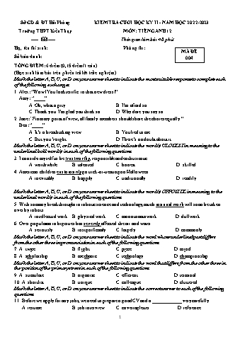 Đề kiểm tra cuối học kì II Tiếng Anh 12 - Mã đề 004 - Năm học 2022-2023 - Trường THPT Kiến Thụy (Có đáp án + Ma trận)