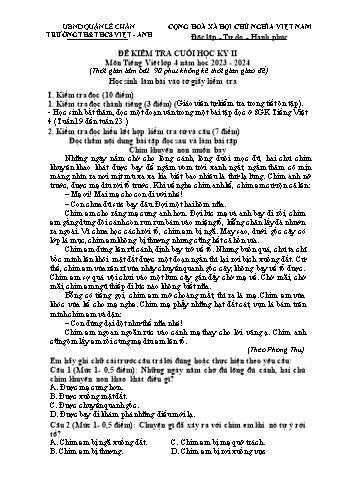 Đề kiểm tra cuối học kì II Tiếng Việt 4 - Năm học 2023-2024 - Trường TH&THCS Việt-Anh (Có đáp án + Ma trận)