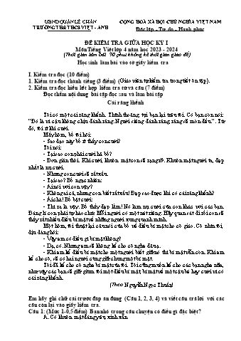 Đề kiểm tra giữa học kì I Tiếng Việt 4 - Năm học 2023-2024 - Trường TH&THCS Việt-Anh (Có đáp án + Ma trận)