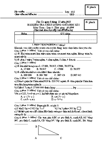 Đề kiểm tra giữa học kì I Toán 4 - Năm học 2023-2024 - Trường TH&THCS Việt-Anh (Có đáp án + Ma trận)