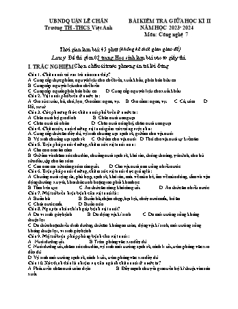 Đề kiểm tra giữa học kì II Công nghệ 7 - Năm học 2023-2024 - Trường TH&THCS Việt-Anh (Có đáp án + Ma trận)