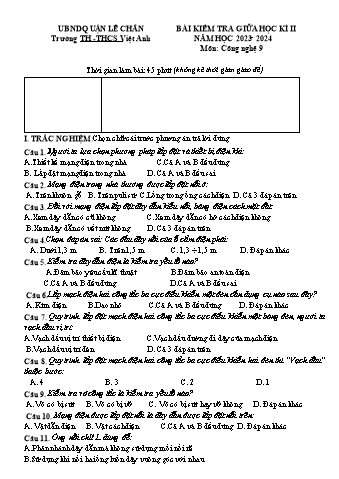 Đề kiểm tra giữa học kì II Công nghệ 9 - Năm học 2023-2024 - Trường TH&THCS Việt-Anh (Có đáp án + Ma trận)