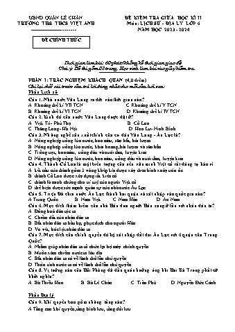 Đề kiểm tra giữa học kì II Lịch sử và Địa lí 6 - Năm học 2023-2024 - Trường TH&THCS Việt Anh (Có đáp án + Ma trận)