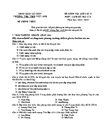 Đề kiểm tra giữa học kì II Lịch sử và Địa lí 8 - Năm học 2023-2024 - Trường TH&THCS Việt Anh (Có đáp án + Ma trận)